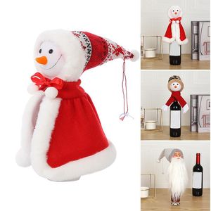 Decorazioni natalizie Copertura per bottiglia di vino Bella testa di pupazzo di neve di Babbo Natale Topper Decorazione creativa per feste di Natale Decorazioni gratuite