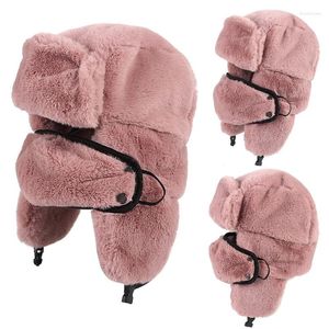 Berets Women Winter Fluffy Plush Russian Ushanka Hat Outdoor Cycling Windproof Thermal Warm Cap With Face Mask Ear Flap