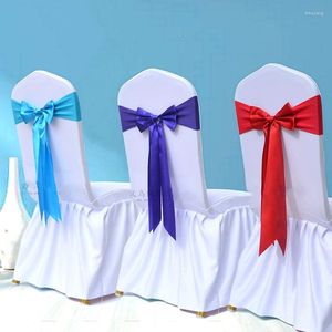 Fodere per sedie 4PCS/LOT Colorful Satin Sash Wedding Bow White Stretch Birthday Party El Show Decoration