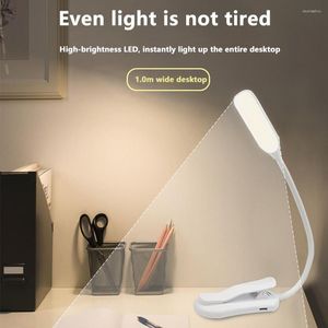Bordslampor 7 LED-skrivbordsljus med klipplampa Inbyggd laddning Batteri som läser ögonskyddande natt flexibelt sovrum