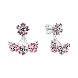 Orecchino a bottone in fiore di pesca rosa vero argento sterling con scatola originale per gioielli da donna Pandora fiori per la festa nuziale orecchini regalo per fidanzata all'ingrosso