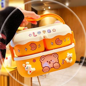 Ящики для ланч милая коробка для медведя для детей для детей Kawaii Portable Plastics Large Bento Box для взрослых работают в микроволновой школьной детской коробке 221202