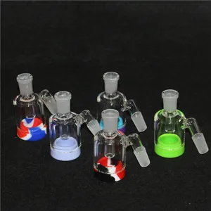 90 -Grad -Glas -Asche -Fänger -Schalen mit 14 mm männlicher Gelenk Bubbler Shisha Perc Bong Silicon Wachsbehälter für DAB Rig Bongs 4mm Quarz Banger