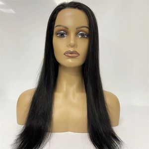 18"Silky Straight Natural Color Thin Skin Medium Cap Medical Wig European Virgin Human Hair Full PU Wigs for Black Woman on Sale