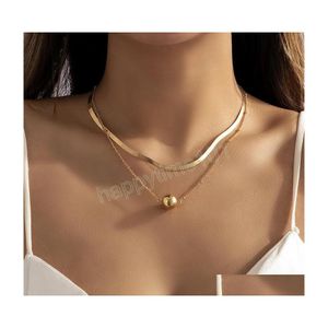 Pendant Necklaces Gothic Simple Flat Snake Clavicle Chain Necklace Women Colar Vintage Ball Pendant Choker Aesthetic Neck Jewelry Ac Dh1Kz