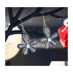 Stud Fashion Jewelry S925 SLIVER Post Flower Earrings Rhinstone Dangle Drop Delivery DHDCA