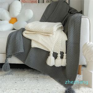 Decke Warme Gestrickte Mit Quaste Einfarbig Sofa Abdeckung Nordic Decor Wurf Für Bett Tragbare Atmungsaktive Schal