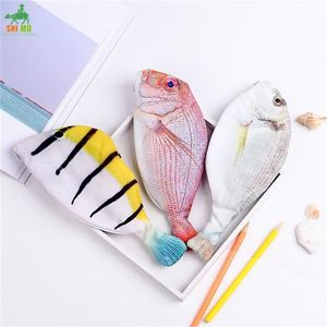 Novelty Fish Shape Pencil Case School Supplies Marine Fish Pencil Bags Students Stationery Kids Pen Eraser Ruler Container Box