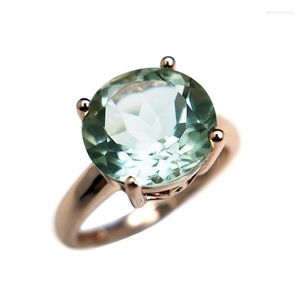Cluster Rings Bolaijewelry Round10.0mm Green Amethyst Gemstone Special Divise Aulic Ring 925 Rose Color Sterling Silver Jewelry For Women