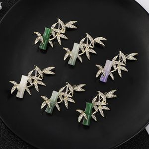 Vintage Chinesischen Stil Zirkon Bambus Brosche Weibliche Grüne Pflanze Blume Broschen Retro Anzug Pin Zubehör Kleidung Corsage