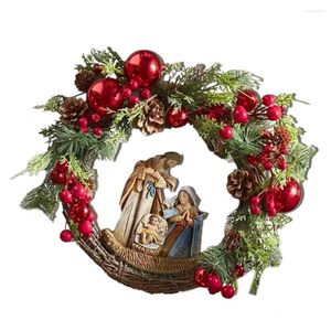 Decorative Flowers Nativity Door Wreath Sacred Christmas 14in Perfect Decoration For Thanksgiving