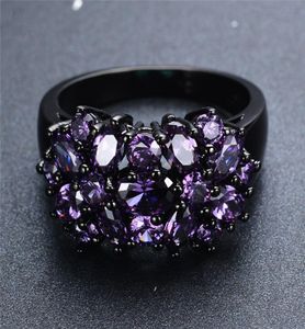 Liten Oval Purple Crystal Zircon Star Flower Rings for Women M￤n Vintage Black Gold Multicolor Stone Ring Female Wedding Jewelry7094829