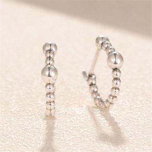 925 Sterling Silver String of Beads Hoop Earrings Fits European Pandora Style Jewelry Fashion Earrings