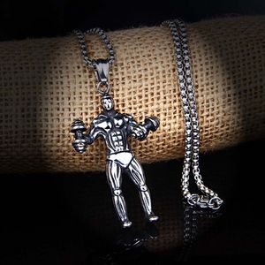 Sport Fitness Room Bodybuilder Necklace Pendant Stainless Steel Man Necklaces with Chain Hip Hop Fine Jewelry Will and Sandy