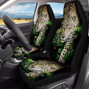 Stol täcker roliga 3D Animal Leopard Print uppsättning av 2 främre bilstoltäckning universal för män Auto interiörtillbehörskydd