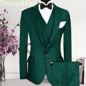 Men's Suits Blazers Custom Made Dark Green Dot For 3 PiecesJacketPantsVest Casual Marriage Groom Blazer Tuxedo Wedding 221202