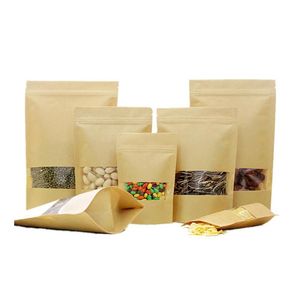 Paketleme çantaları kraft kağıt çanta standı hediye kurutulmuş gıda meyve çayı ambalaj torbaları pencere perakende fermuar kendi sızdırmazlık çantaları 241 g2 damla dhiev