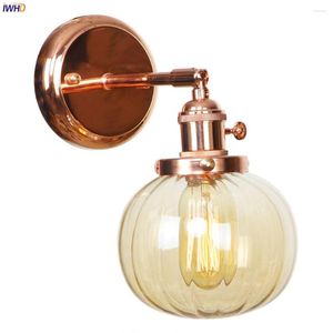 Lâmpada de parede led champanhe vidro bola de abóbora wandlamp vintage luz nórdica retro ferro rosa de ouro rosa banheiro