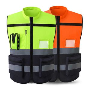 Construction clothing High Visibility Reflective Vest Sleeveless Jacket Men Hi Vis Workwear Uniform Safety Protective Gear Fluorescent Yellow Tank Top