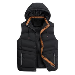 Mäns västar stor storlek 3xl7xl Autumn Winter Vest Men utomhus casual huva krage vindtät mens väst tjock varm ärmlös ytterkläder CSA 221202