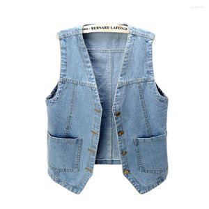 Women's Vests Jacket Denim Outwear Waistcoats Women All-Match Sleeveless Teens Cropped Coats Loose Vintage Casual Streetwear