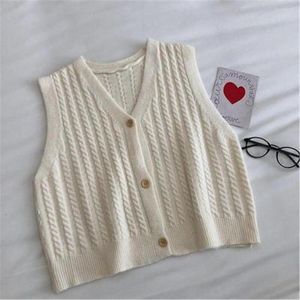 Damenwesten Frauen einfarbig gestrickt süßer V-Ausschnitt einreihiger koreanischer Pullover Strickjacke Adrette Kawaii Weste Weste weiblich