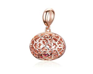 Rose Gold Plated Clover Hollow Ball Dangle Charms för flickor 925 Sterling Siver Charm Pendant Jewelry Gifts2003862