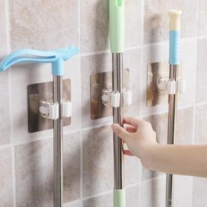 Kitchen Storage Portable Wall Mop Holder Hook Bathroom Organizer Broom Hanger Rack Mounted Accessory Hanging Rail Cleaning Tool