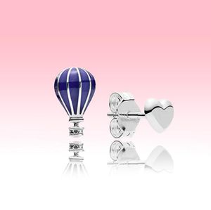 Blue Balloon and Love Heart Stud Earrings Women Sterling Silver Summer Jewelry for Pandora Fashion Earring with Original Logo
