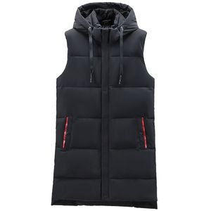 Herrv￤star Autumn Winter Men Long Black Vest Huva M￤rke Fashion Tjock varm bomull vadderad ￤rml￶s jacka Herrkl￤der 221202