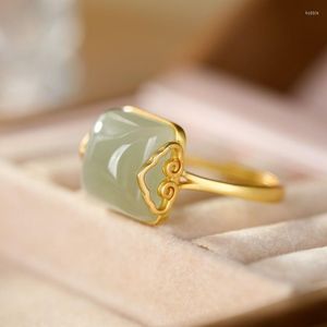 Alianças de casamento An Yuhuan Jóias de pedra verde natural S925 anel de prata esterlina feminino para presente vintage ajustável