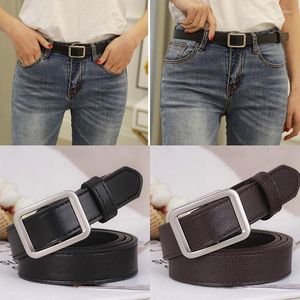 Belts Fashion Black Women Belt Silver Square Pin Metal Buckle Leather For Female Lady Jeans Pants Accessories