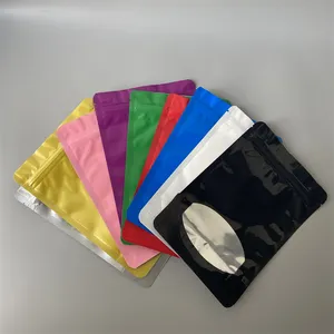 100pcs/lot 8.5x13 cm Colorful Packaging bag Storage BagStand Up Aluminum Foil Zipper Lock with Round Window for Zip Resealable Mylar
