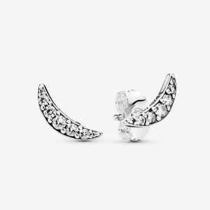Sparkling Crescent Moon Stud Earrings Real Sterling Silver with Original Box for Pandora Fashion Women Party Jewelry CZ diamond Earring Set Girlfriend Gift