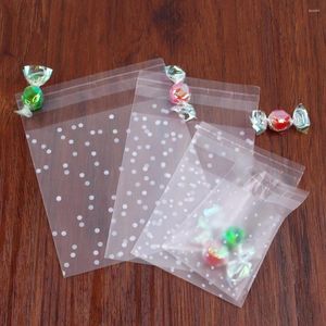 ギフトラップ100pcs pvc透明なドットバッグ小さな結婚式のキャンディボックスグッドコーンプリントペーパートリートバースデーパーティー