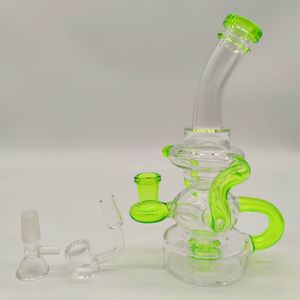 2022 8 Inch Fluorescence Green Glass Water Pipe Bong Dabber Rig Recycler Pipes Bongs Smoke Pipes 14.4mm Female Joint with Regular Bowl&Banger US Warehouse