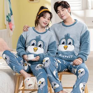 Men's Sleepwear Couple Long Sleeve Cute Cartoon Thick Warm Flannel Pajama Sets For Men Winter Korean Loose Women Homewear Home Clothes 221202