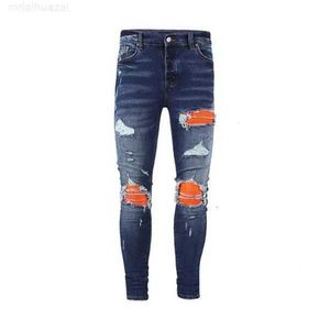 Herren-Jeans, Kleidung, Jeans, Herren, Damen, Panther-Print, Armeegrün, lang, Distressed-Baumwolle, Kaninchen-Sticker-Stickerei, schmale, gerade Biker-Röhrenhose aus Denim