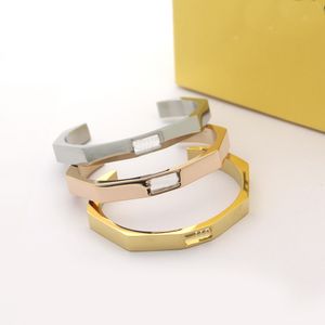 New Fashion Europe America Brand Jewelry Lady Women Stainless steel Hollow Out Engraved Letter 18K Gold Double Color Bangle Bracelet Gifts FB1 --07