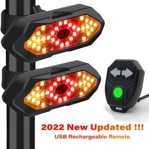 Luzes de bicicleta Bicycle Turn Signal Signal Light Wireless Remote Control USB Recarregável Tail traseira traseira para Bicycles Scooters MTB Road 221201