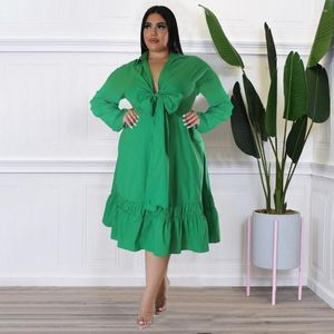 Vestidos de tamanho grande mulheres 4xl vestido babado arco ruched elegante 2022 outono lady Party v robe de pescoço feminino de luxo de luxo pano