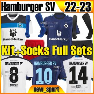 22 ハンバーガーSVサッカージャージホームホワイトブルー2022 HSVマナーキンダーユニフォームメンズキッツキットフルセットジャージーフットボールシャツユニフォームマンS XXL