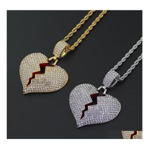 Pendant Necklaces High Quality Broken Heart Pendant Necklace Hip Hop Necklaces Fly Iced Out Bling Rhinestone Women Men Jewelry With Dh8Bg