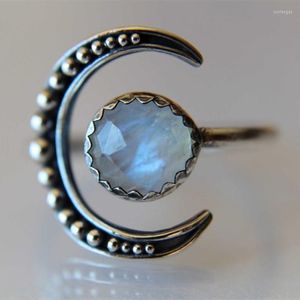 Ringos de cluster Fashion Color Silver Crescent Moon Ring For Women Moonstone Crystals Engagement Party Feminino ANEL JOENS ATRADORES