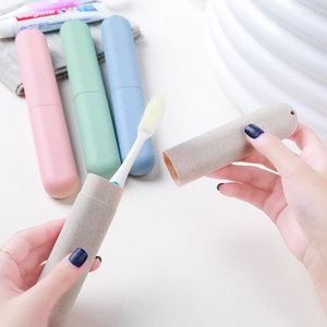 Bath Accessory Set Toothbrush Tube Cover Case Portable Tooth Brushes Holder Wheat Straw Travel Accessories Dust-Proof Protector on Sale
