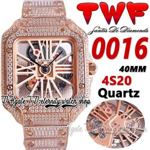 TWF TWW0016 Swiss Ronda S20 Quartz Mens Watch Fullt Iced Out Diamonds Case K Rose Gold Champagne Roman Skeleton Diamond Armband Super Edition Eternity Watches