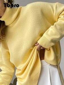 여자 스웨터 여성 캐주얼 느슨한 니트 스웨터 풀오스 솔리드 캐시미어 옷깃 접합 가을 겨울 겨울 우아한 여성 탑 221201
