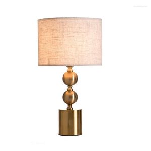 Table Lamps Modern Simple Golden Bedroom Bedside Villa Living Room Study Metal Cloth Cover E27 AC110 220V