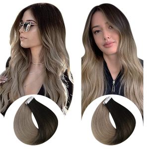 Balayage Tape in Human Hair Extensions Ombre color Skin Weft Invisible tape ins extension Full Head 100g/40pcs