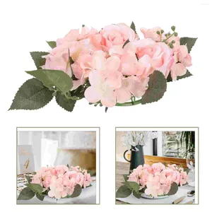 Dekoracja imprezowa pierścień róży róży kwiaty kwiaty ślub białe róże sztuczne kwiatowe fałszywe mini -dekoracje serwetek centralny eukaliptus
